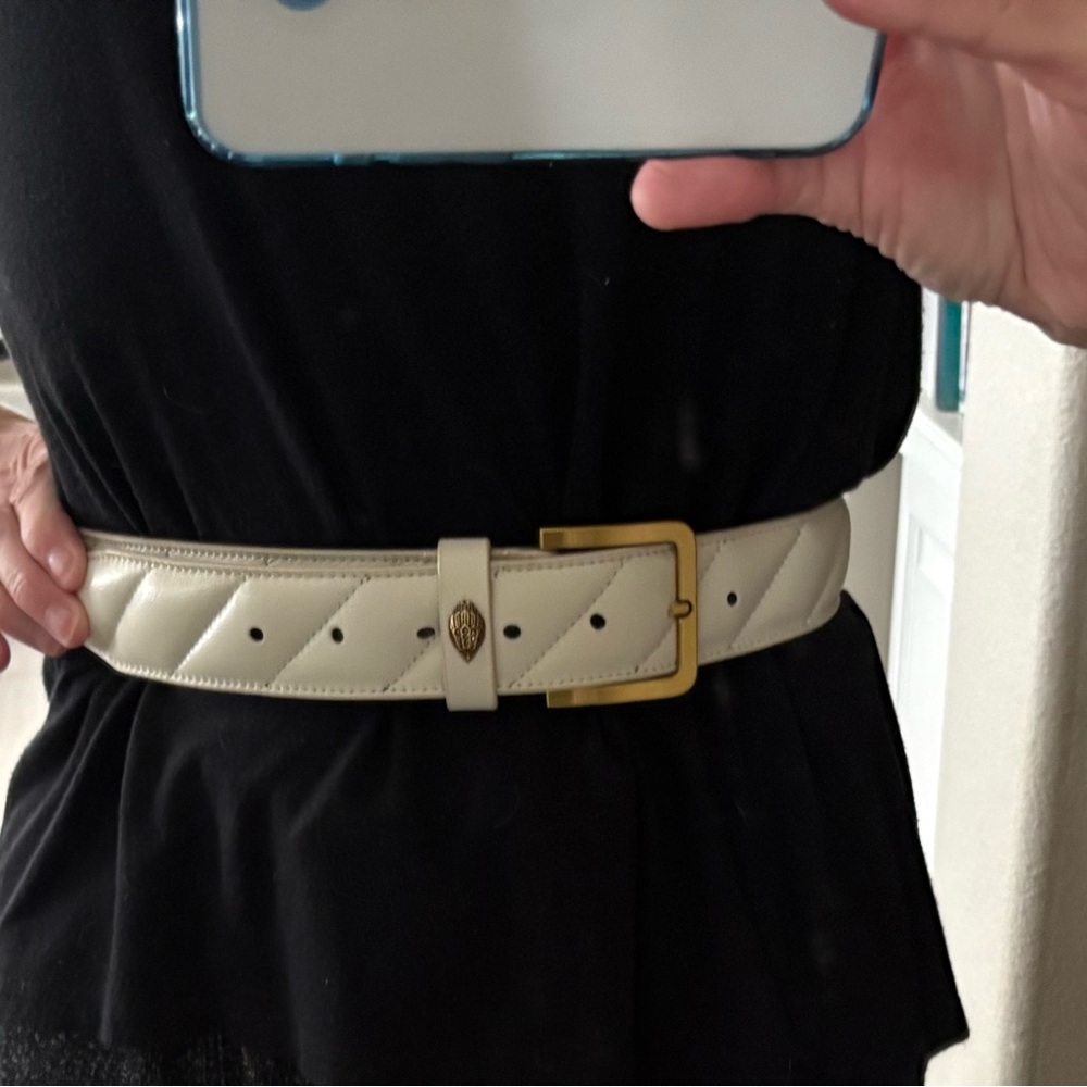 Kurt Geiger Cream Quilted Leather Belt Ivory Off-White - Picture 7 of 10